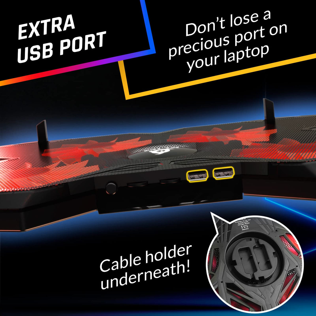 KLIM Wind anti-slip front pegs and textured surface, prevents laptop movement
