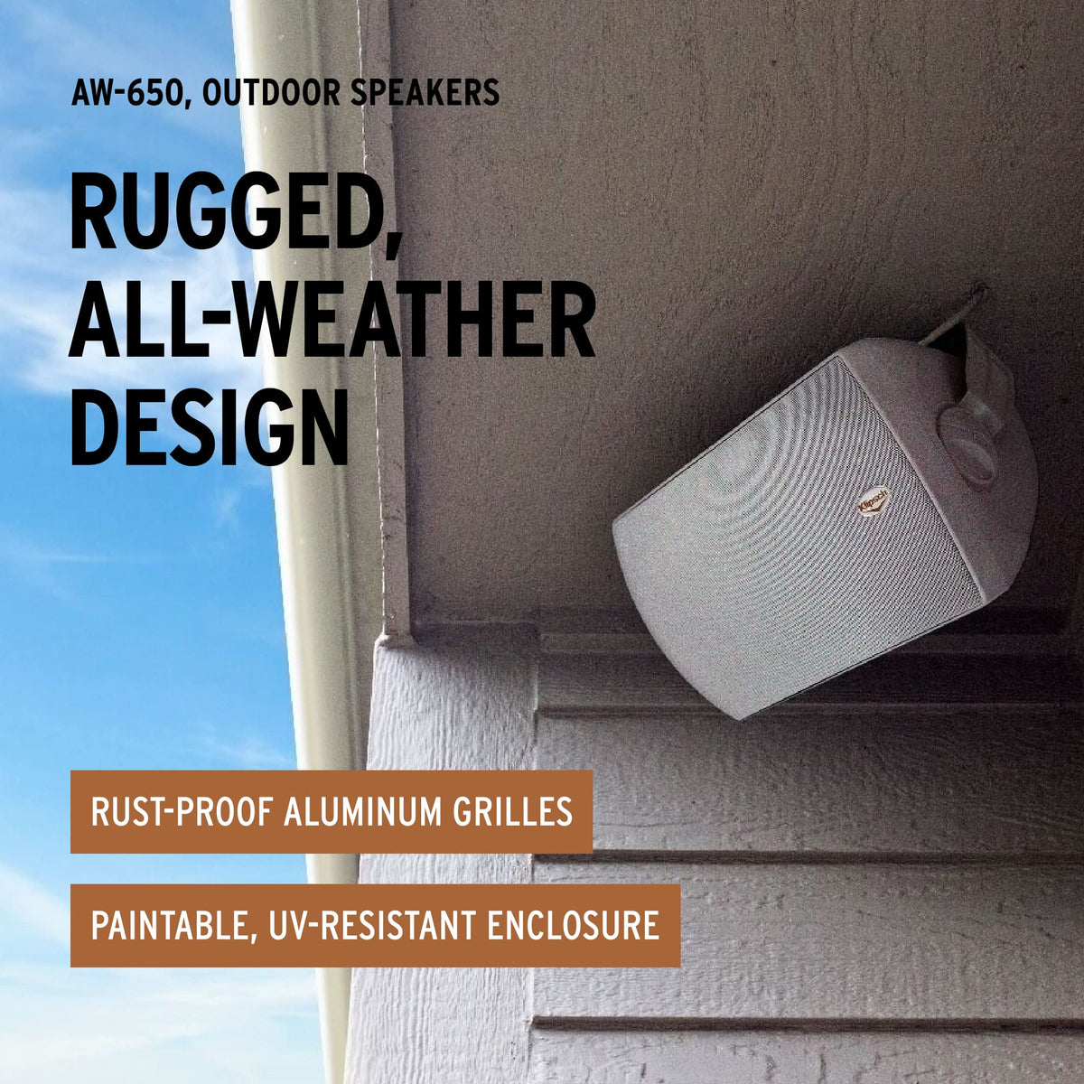 Klipsch AW-650 non-corrosive grille maintains outdoor look