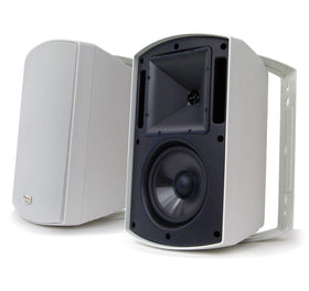 Klipsch AW-650 outdoor speakers front view in white with weatherproof design for outdoor listening
