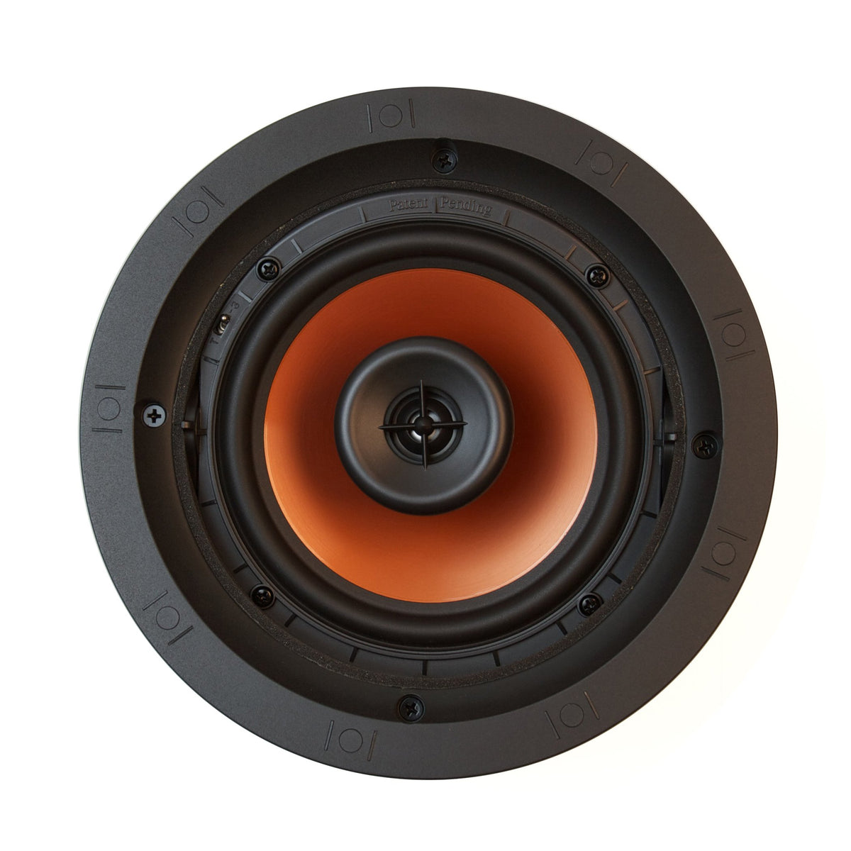 Klipsch front grille close-up showing clean white finish and discreet design benefit