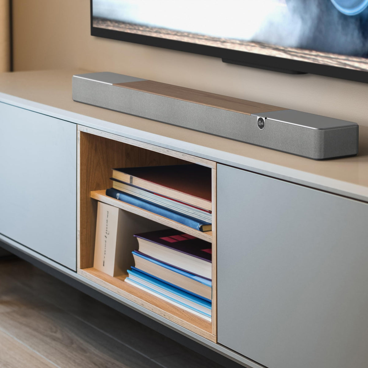 Klipsch Flexus Core 200 built-in subwoofers deliver compact room-filling bass.