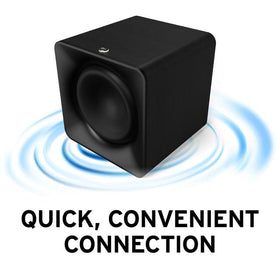 Klipsch Flexus Sub 200 in living room demonstrating immersive home theater setup