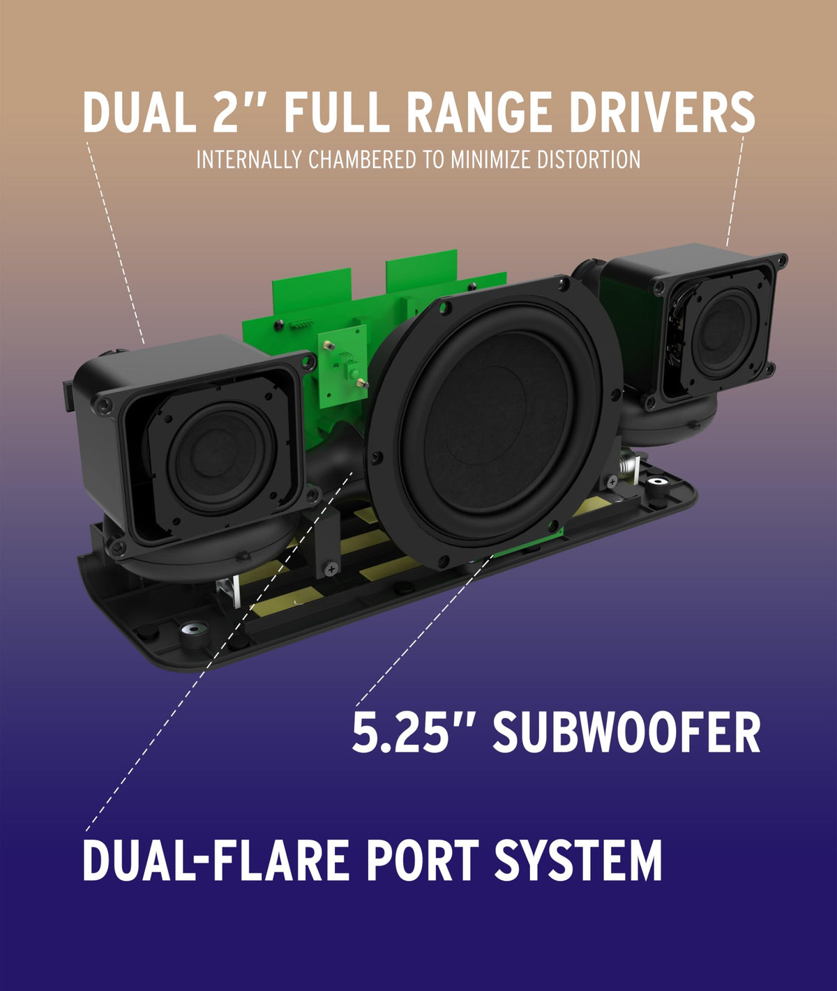 Klipsch Groove XXL dual drivers close-up showing vibrant soundstage.
