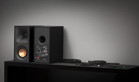 Klipsch R-40PM phono input supports turntables for vinyl lovers.