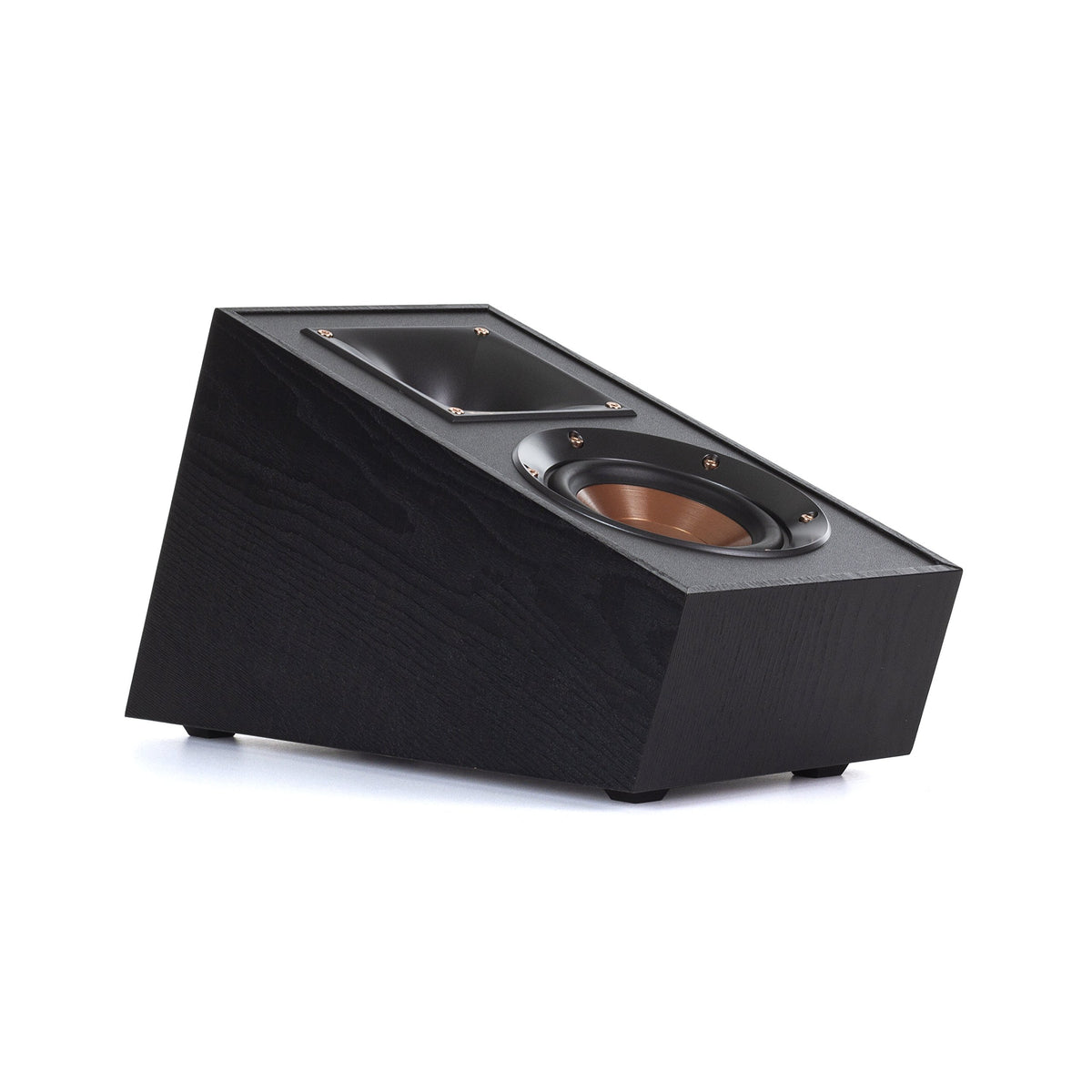 Klipsch R-41SA side profile highlighting horn tweeter and rigid cabinet for precise sound.