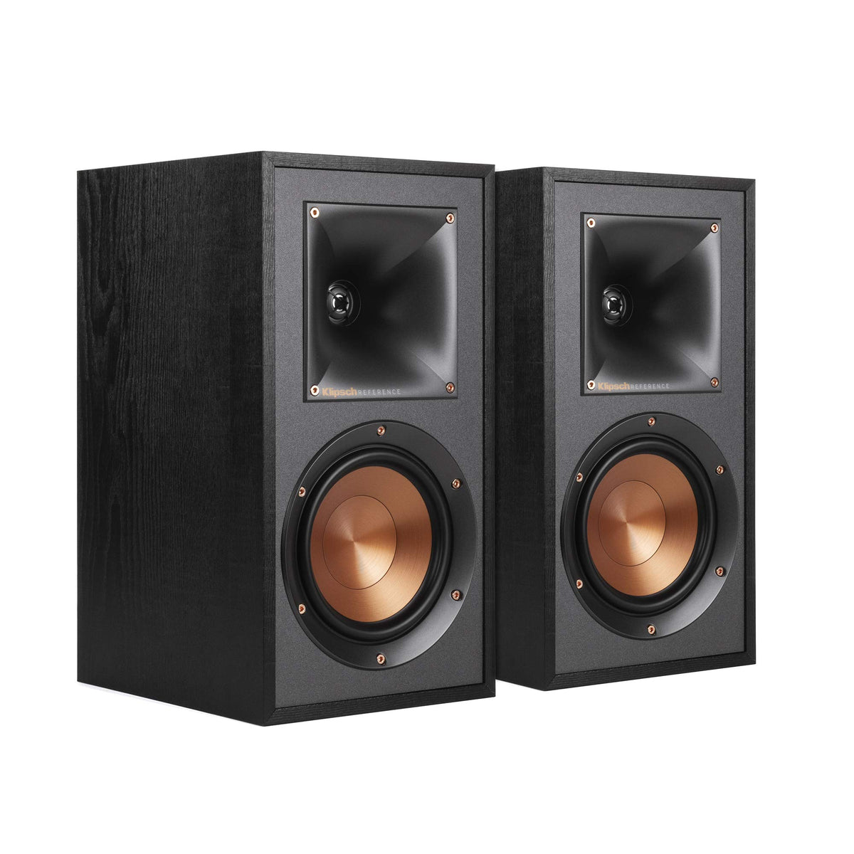 Klipsch R-51M front view showing compact bookshelf speakers for versatile placement.