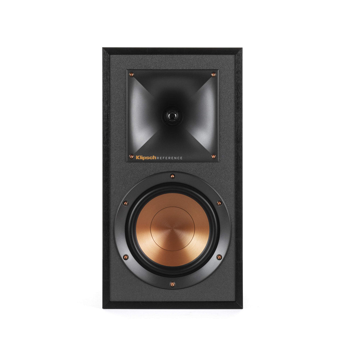 Klipsch R-51M rear port emphasizes bass response in compact rooms.