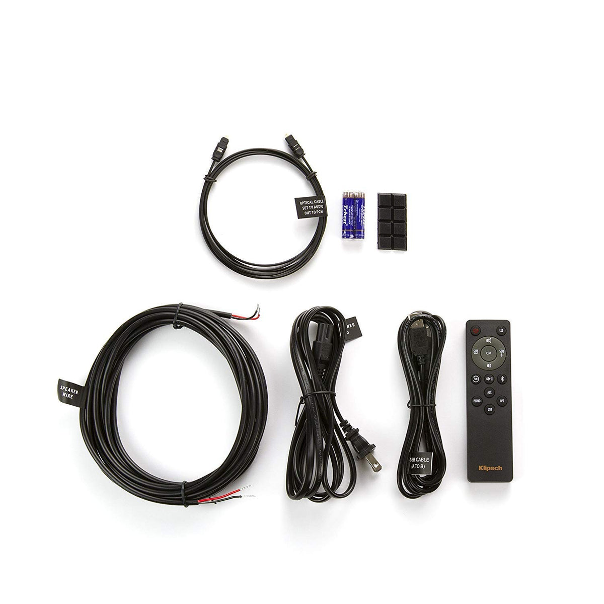 Klipsch R-51PM box contents include cables and accessories