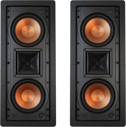 Klipsch R-5502-W II in-wall two-pack unboxed for DIY installation and space-saving setup