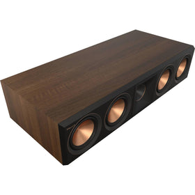Klipsch RP-504C II walnut front-row dialogue for crisp, lifelike movie conversations.