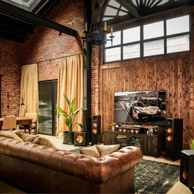 RP-404C II Ebony furniture-grade finish enhances living room aesthetics.
