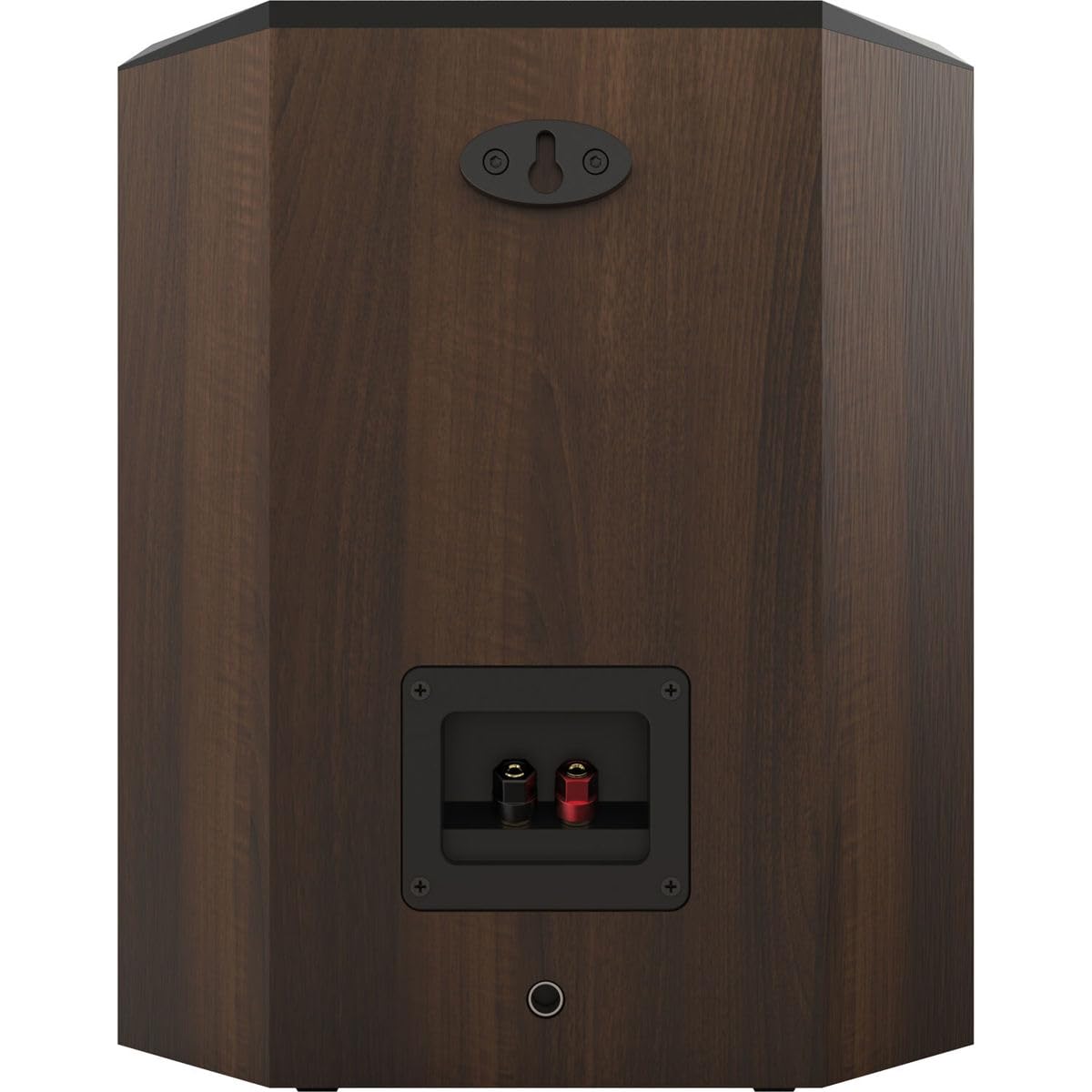 Klipsch RP-502S II walnut tweeter closeup shows vented design for detailed high end.