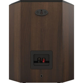 Klipsch RP-502S II walnut tweeter closeup shows vented design for detailed high end.