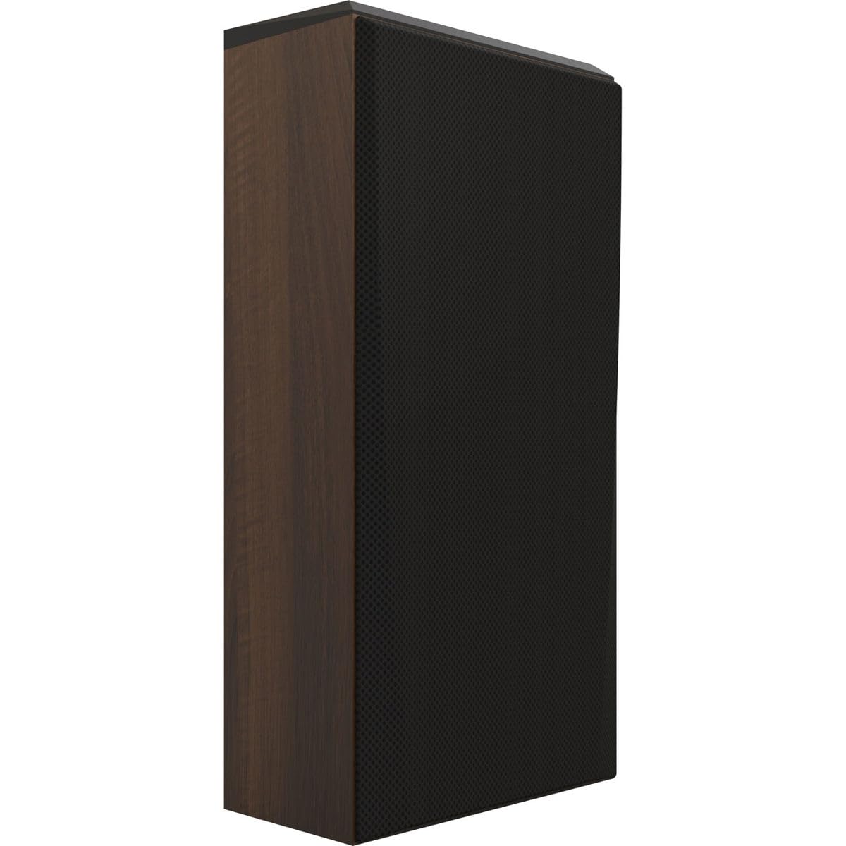 Klipsch RP-502S II walnut wall-mount plate shows flexible placement for easy room setup.
