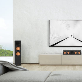 Klipsch RP-8000F II Ebony side view highlights cabinet solidity and design