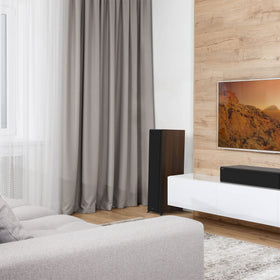 Klipsch RP-8000F II walnut side profile highlighting premium cabinet design