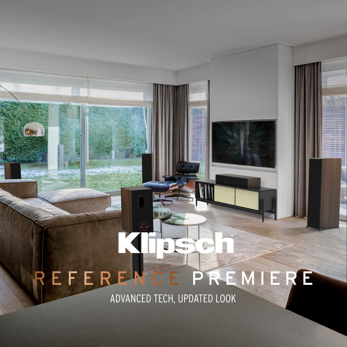 Klipsch RP-8000F II walnut tweeter detail featuring LTS titanium diaphragm for crisp highs