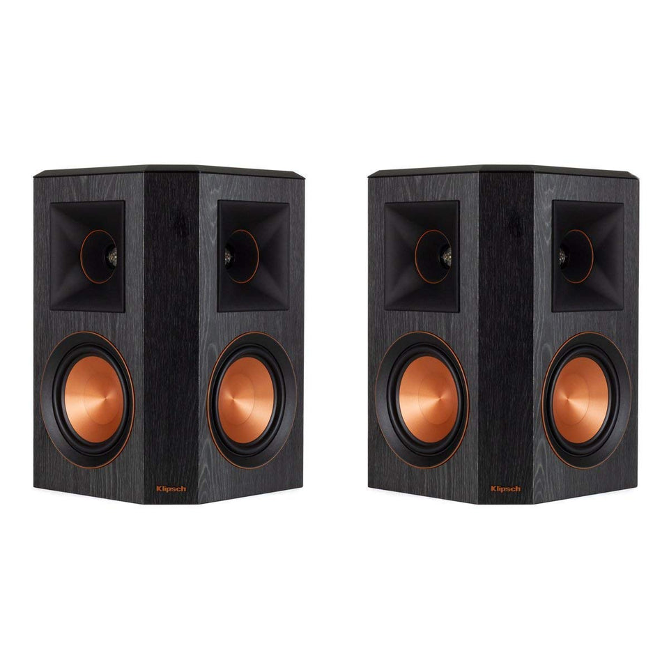 Klipsch RP-502S surround speaker with a tweeter horn for precise high-frequency detail.