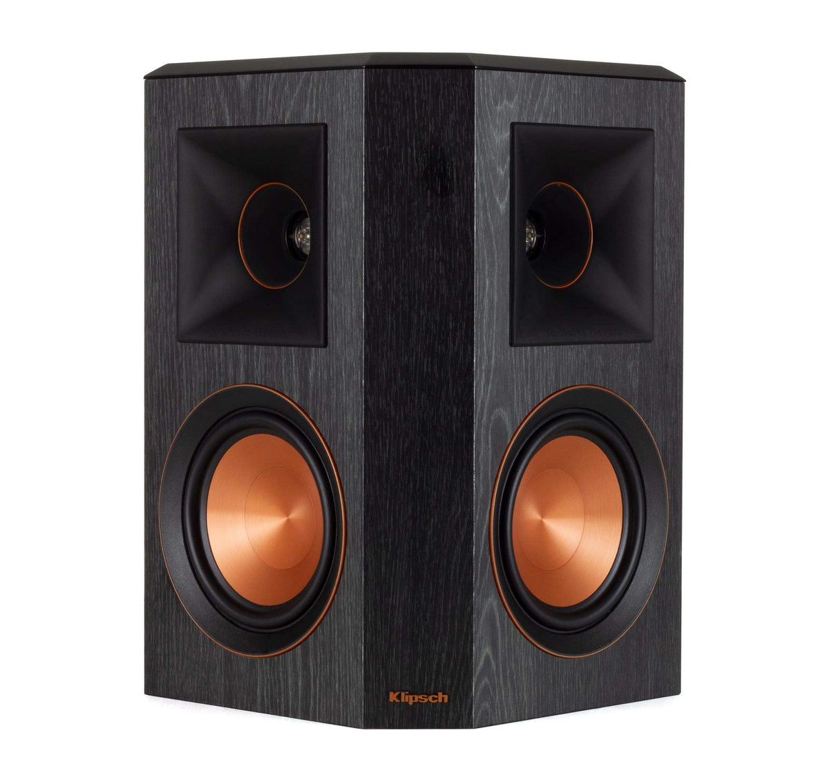 Klipsch RP-502S wide dispersion tech spreads sound for enveloping room coverage.