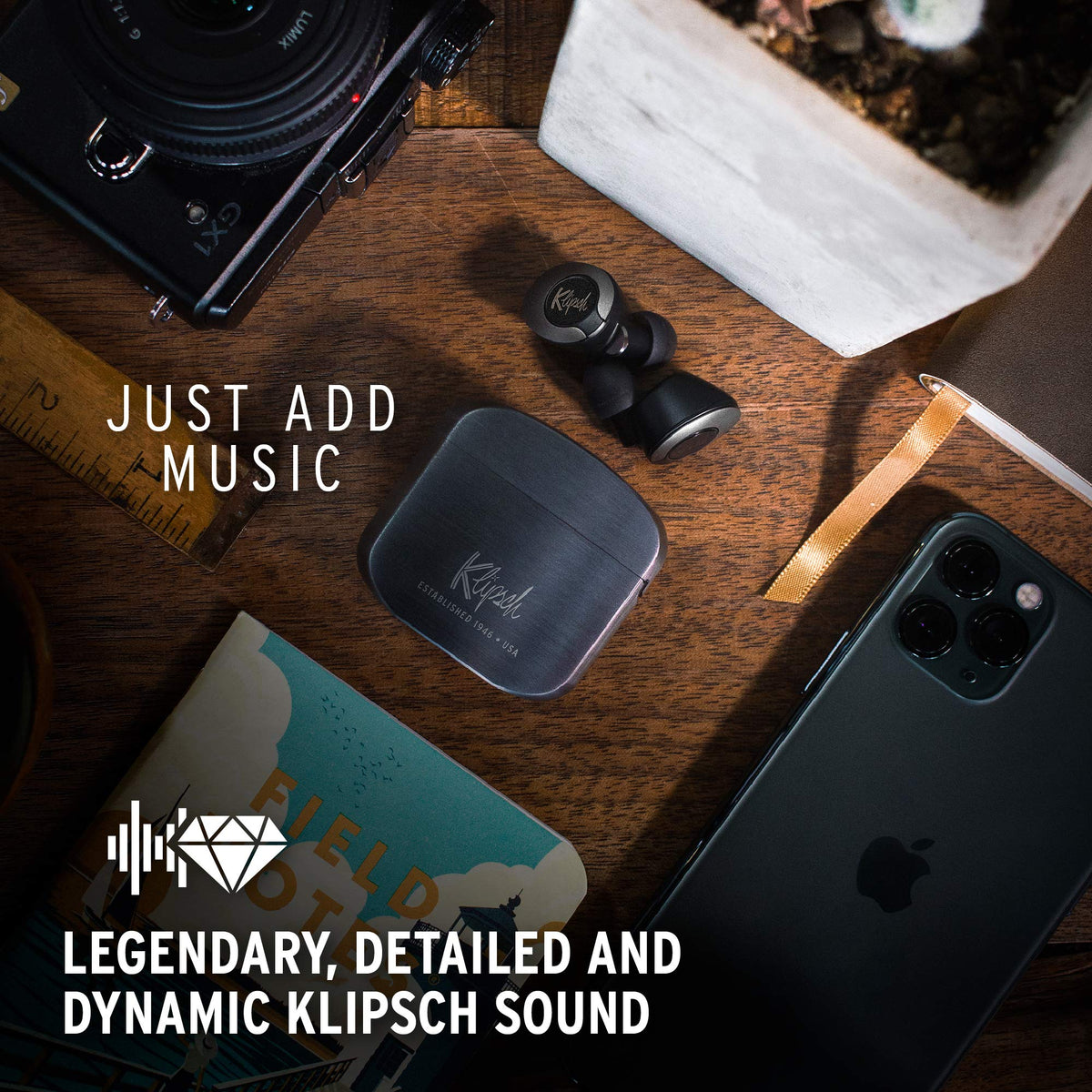 Klipsch T5 II USB-C charging case with quick charge.