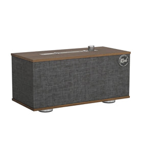 Rear ports of Klipsch The One walnut model for tidy cable management