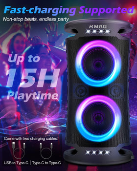 KMAG large party speaker RGB light show demonstrates music-synced visuals.