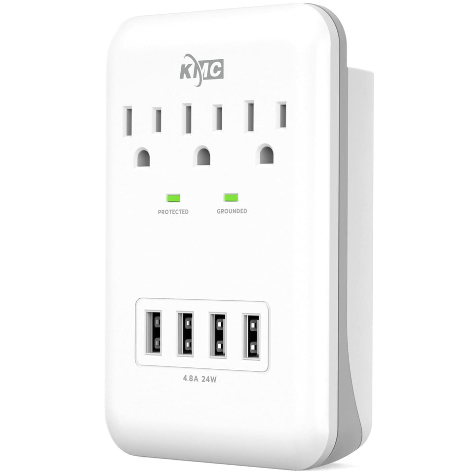 KMC 3-outlet wall-mount surge protector with 900 joules protects home devices