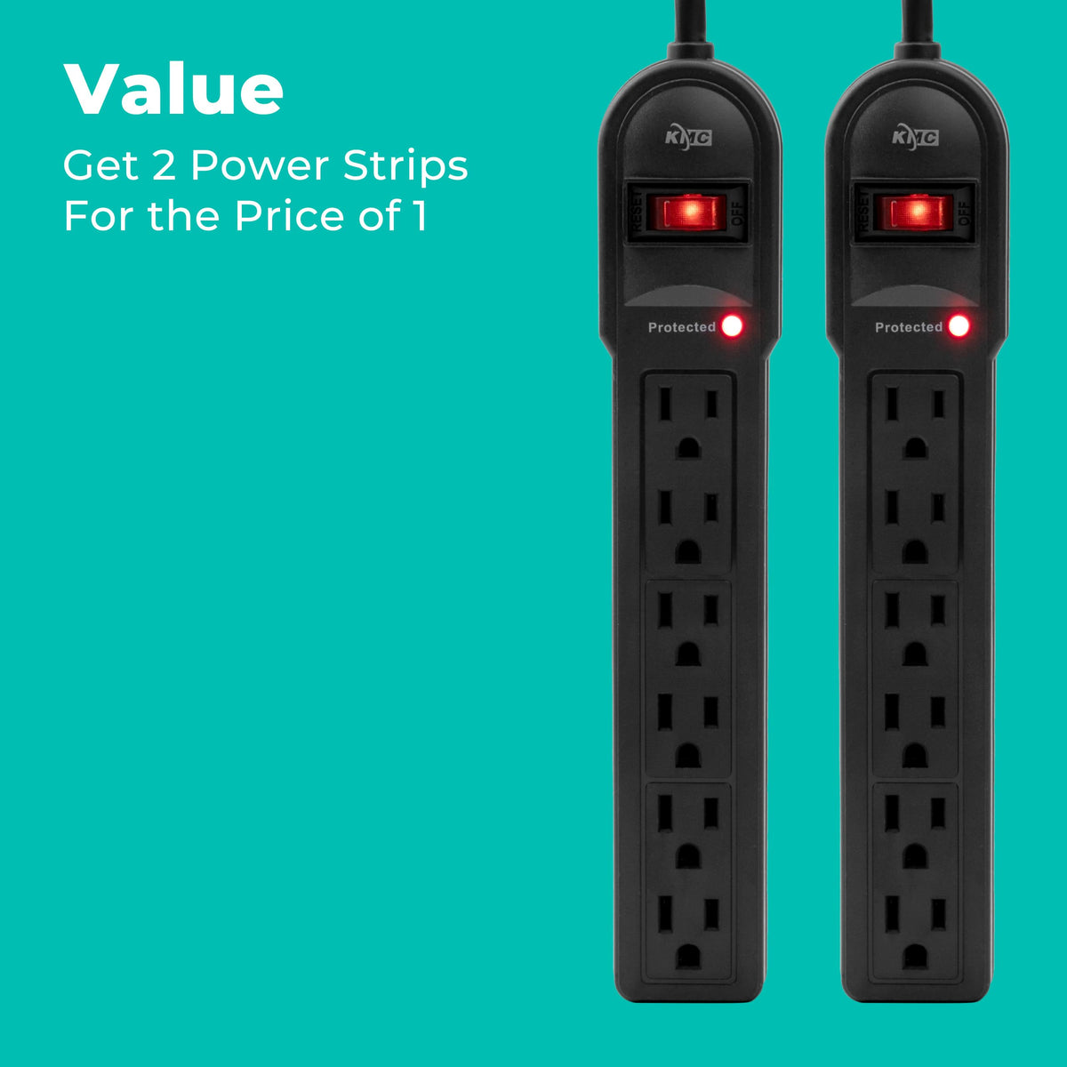 KMC 6-outlet surge protector 2-pack 900-joule protection for surge resistance