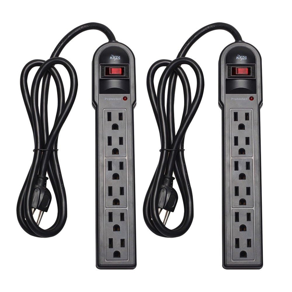 KMC 6-outlet surge protector 2-pack main view for organized power access