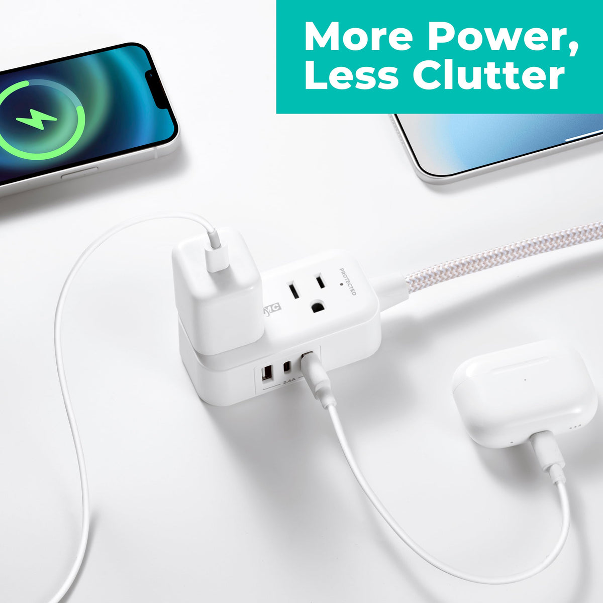 KMC 5ft braided cord enables flexible placement on desk or nightstand
