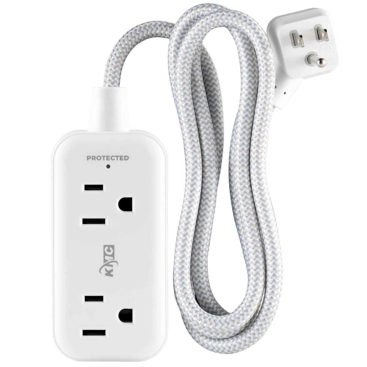 KMC mini surge protector front view with USB-C and USB-A ports for desk charging