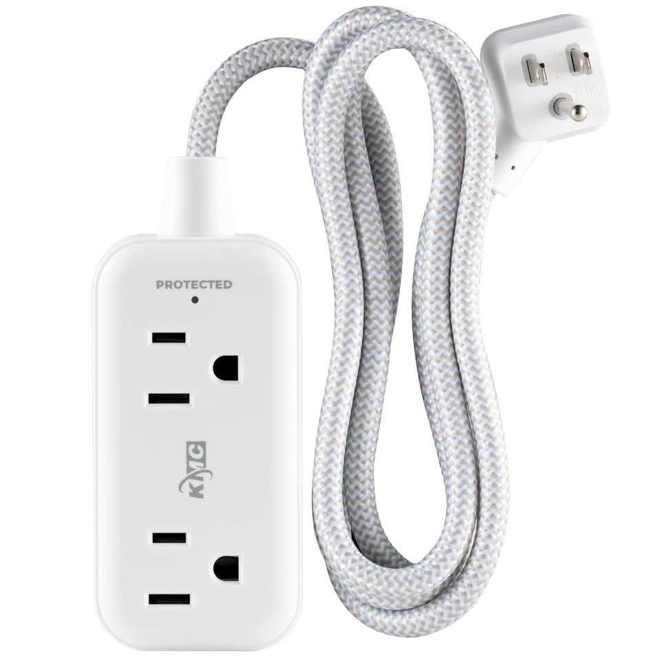 KMC mini surge protector front view with USB-C and USB-A ports for desk charging
