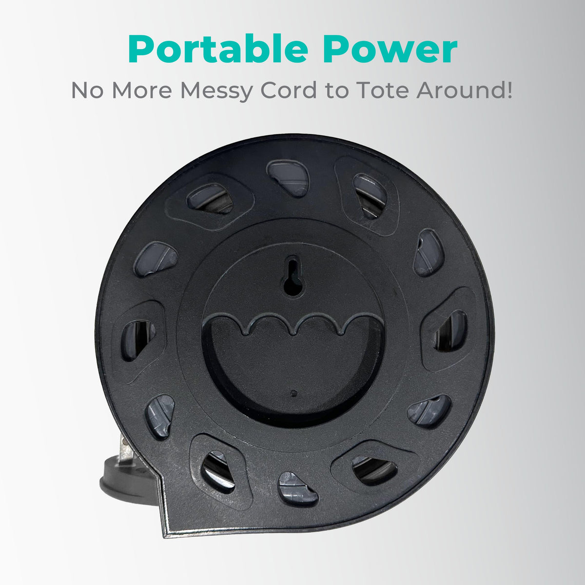 KMC portable desk setup demonstrates compact, cable-free organization.