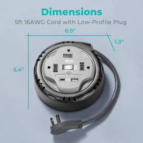 KMC retractable 5 ft cord keeps desks tidy and cables out of the way.