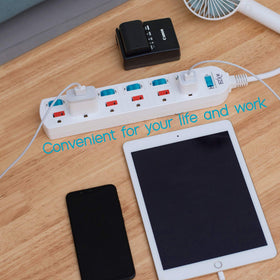 KMC power strip featuring a four-foot cord for easy reach and placement.