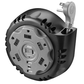 KMC twist retractable power strip, front view for a tidy desk setup.