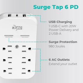 KMC USB-C PD 20W port enables quick charging for phones and tablets.