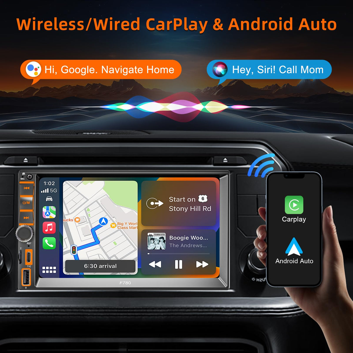 KMUTZY mirror link showcases iOS and Android content on the dash