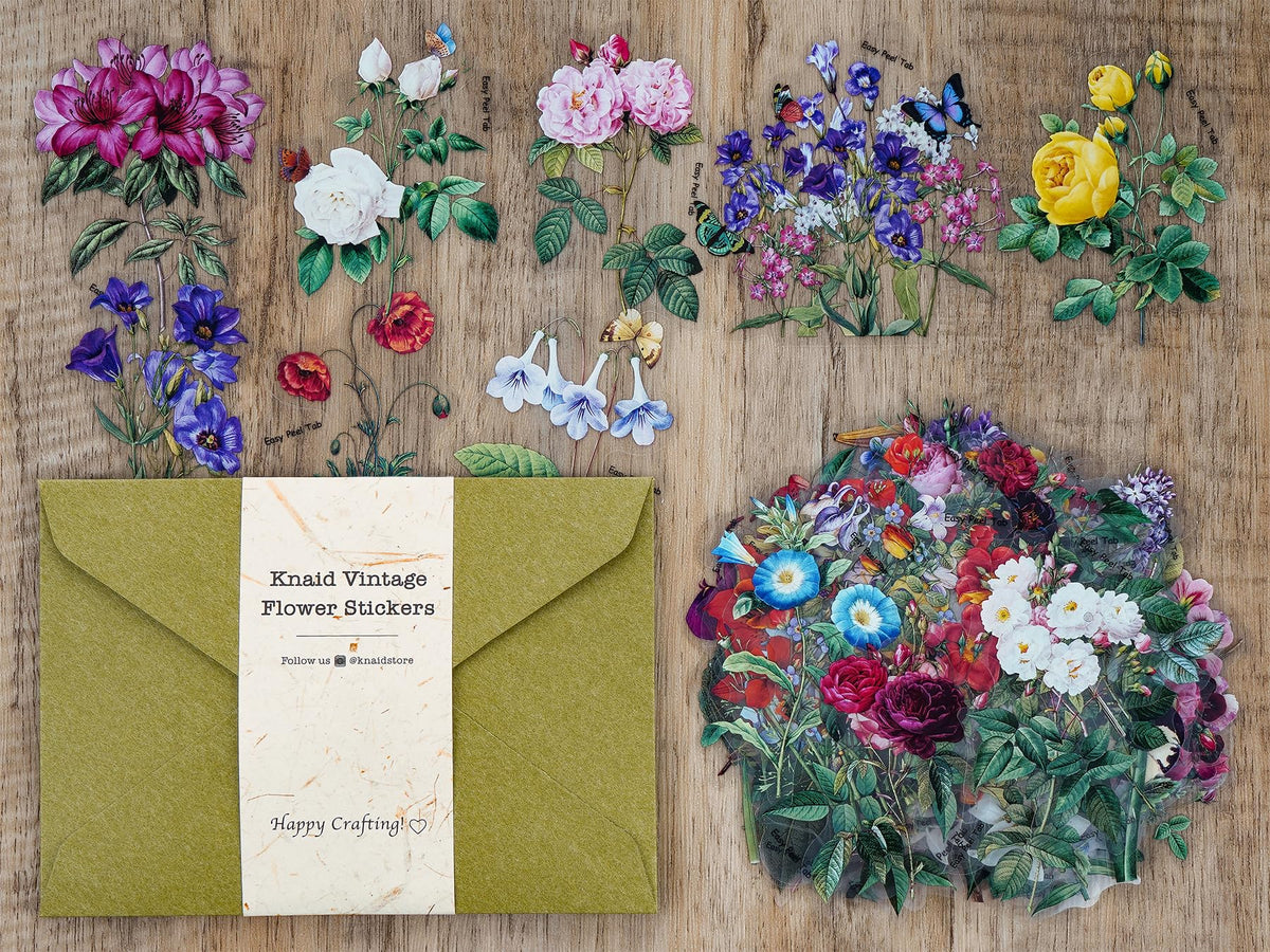 Knaid multiuse flower stickers suit scrapbooks, cards, and collage projects.