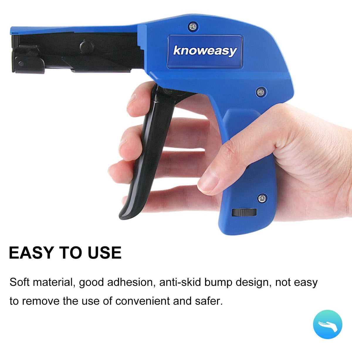 Knoweasy cable tie gun helps organize cables quickly in electrical and construction work.