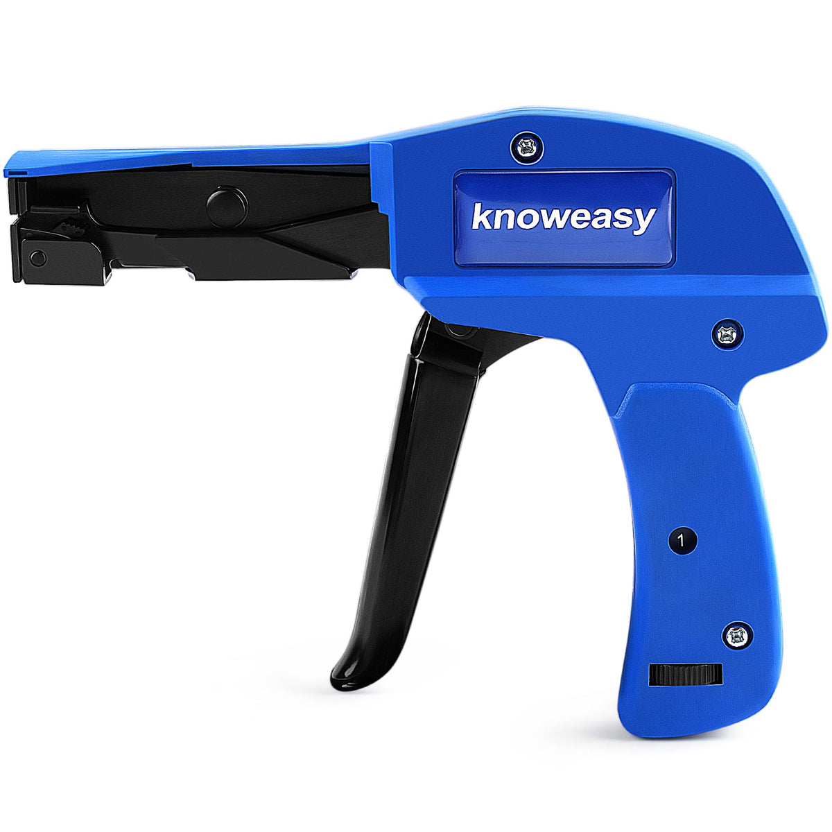 Knoweasy cable tie gun with die-cast steel body for durable fastening.