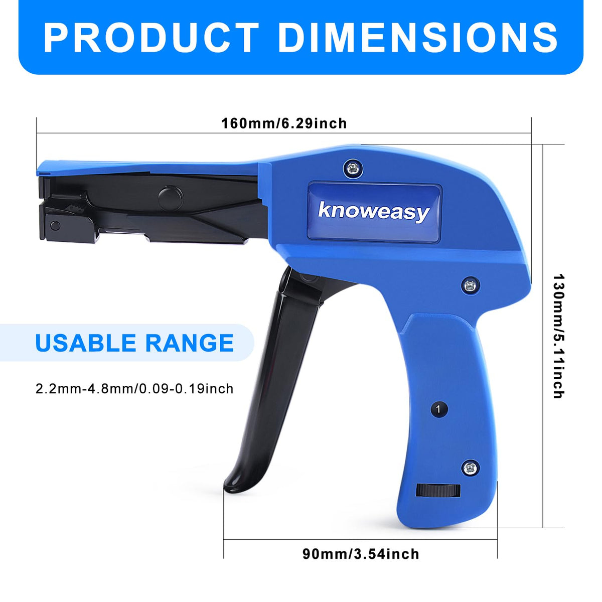 Knoweasy cable tie gun ergonomic handle enables comfortable, precise operation.