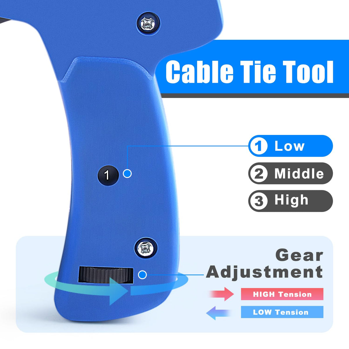 Knoweasy cable tie gun compatible with nylon ties 2.4–4.8 mm for versatility.