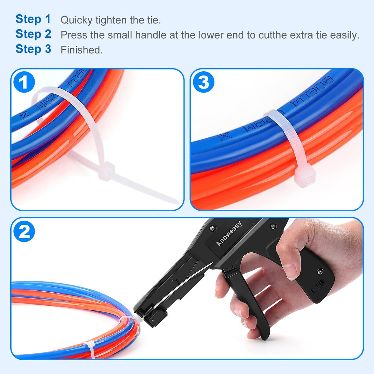 Knoweasy gun demonstrating organized cable management
