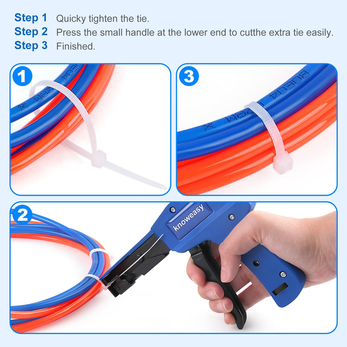 Knoweasy cable tie gun includes a complete package for immediate setup.