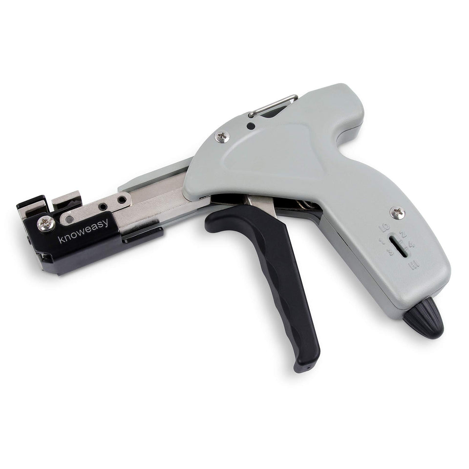 Knoweasy front view of cable tie gun showing full tool and ergonomic grip benefit