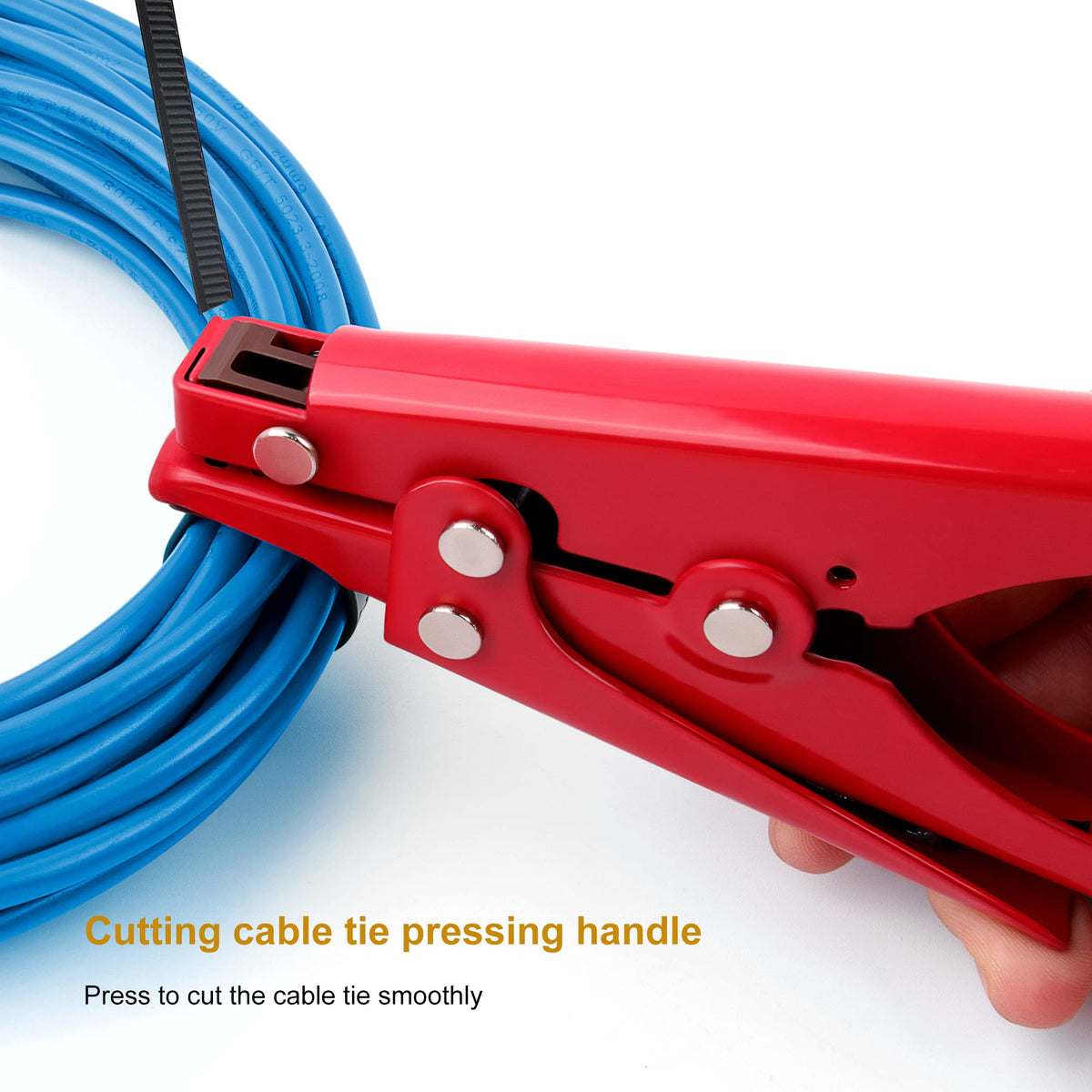 Knoweasy Zip Tie Tool cutting action demonstrates clean, precise cuts for tidy finishes