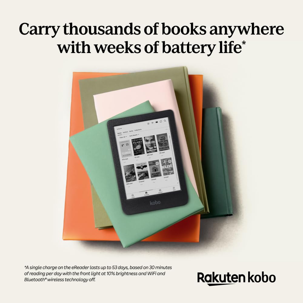 Kobo Clara BW library capacity up to 12,000 eBooks or 75 audiobooks