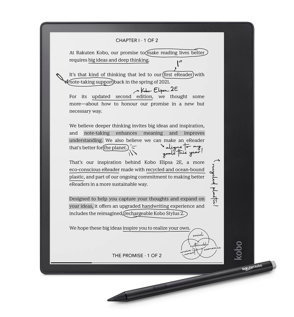 Kobo Elipsa 2E front view, ideal for immersive reading anywhere with glare-free display.