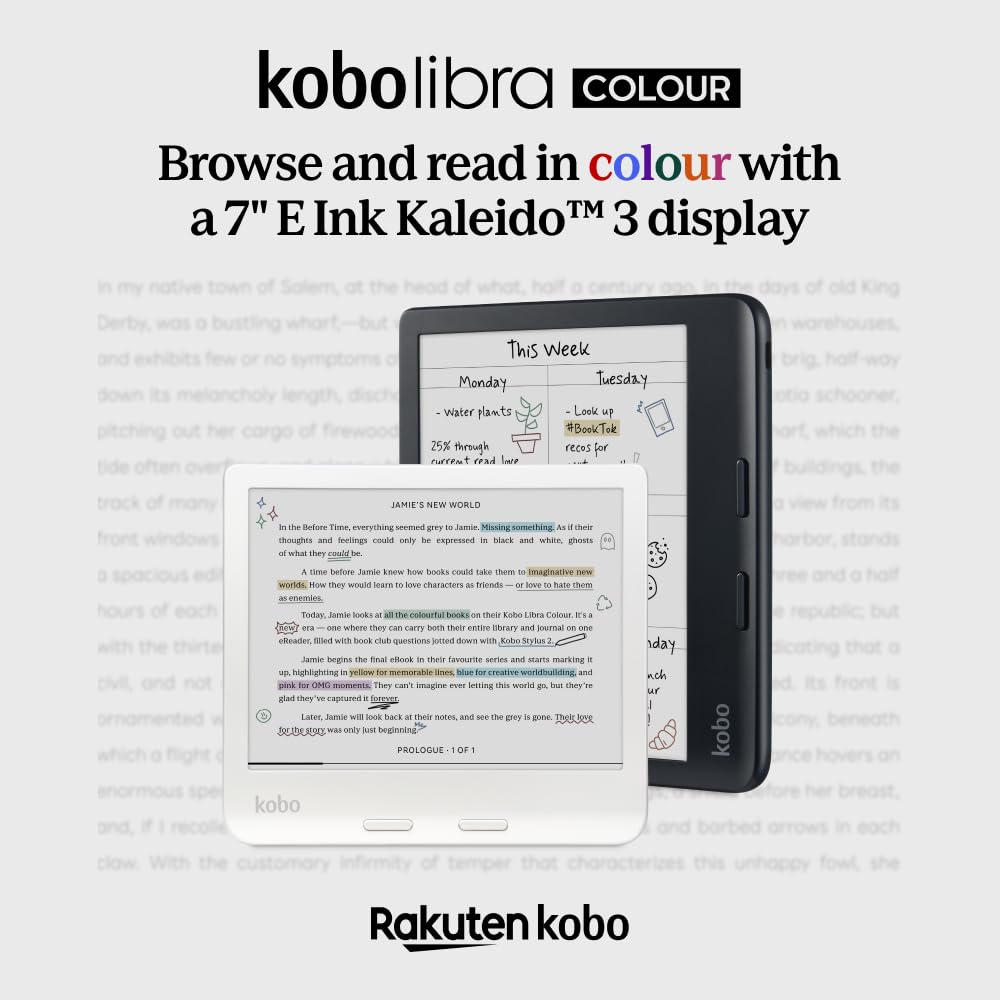 Kobo Libra Colour Stylus compatibility enables color annotations and notes.